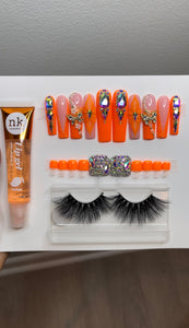 Orange Bling Set Nails Extra Long Acrylic