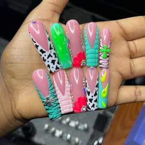 Summer Vibes Nails Cow Print 3D Aura Croc Print Nails